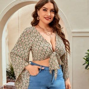 Floral Print Tie Front Top